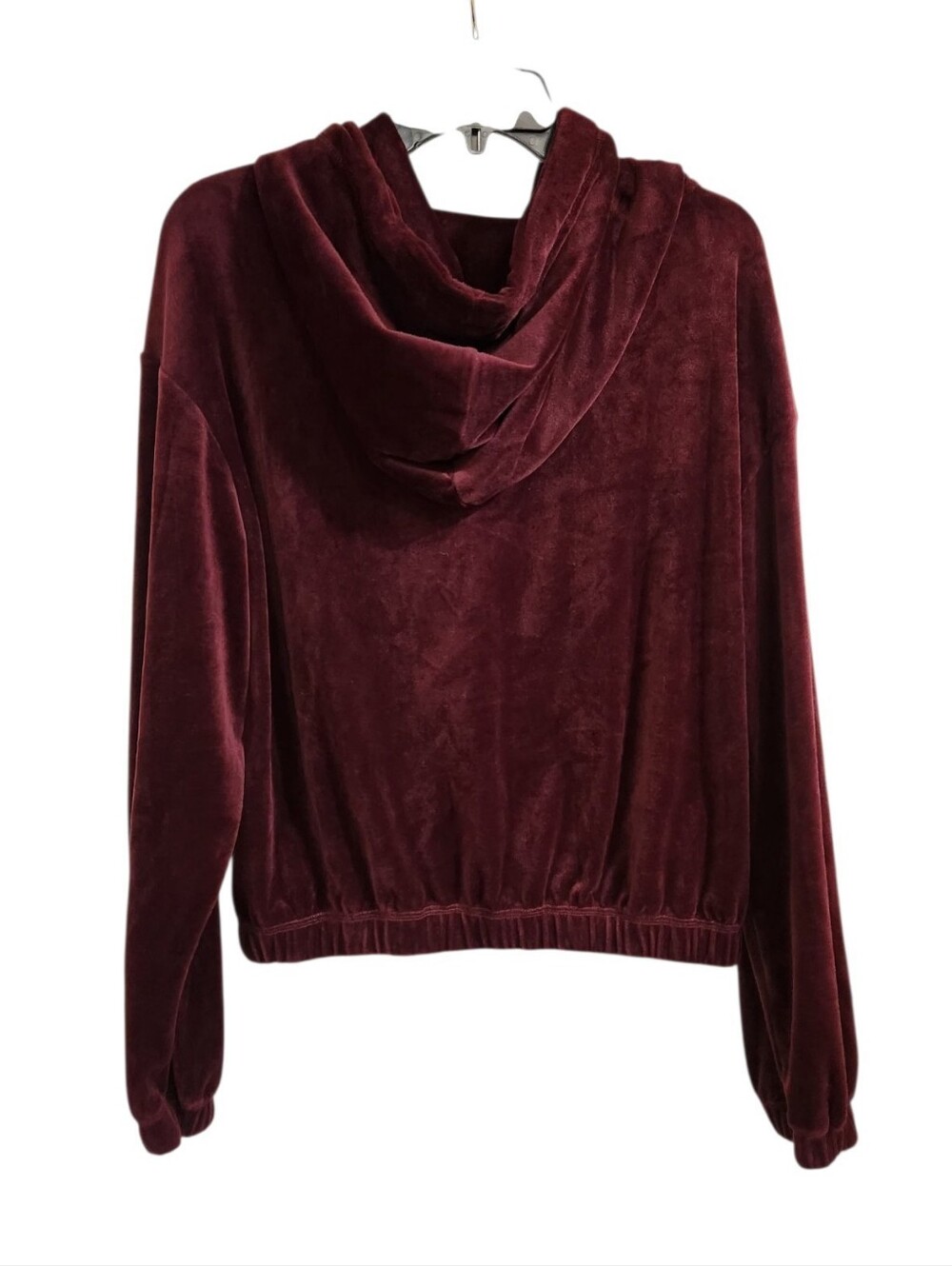 NWT Anthropologie Daily Practice Burgundy Velour Velvet Cropped Hoodie Small - Picture 2 of 13